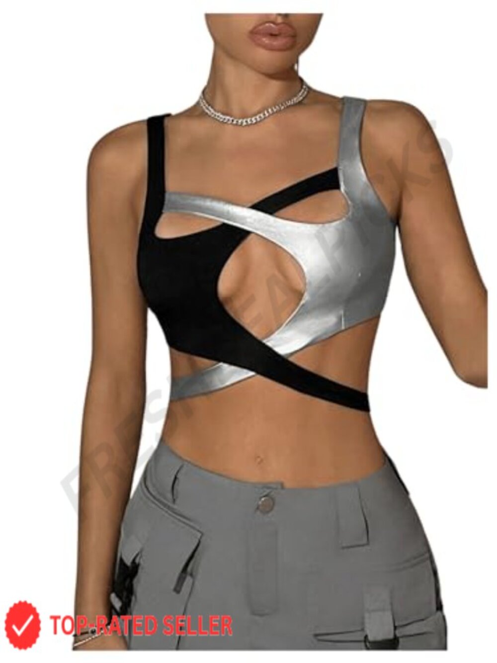 Metallic Criss Cross Crop Top Cut Out Rave Club Cami